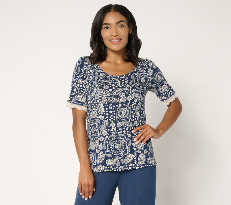 Cuddl Duds Soft Stretch Lace Trimmed Tee — View 4