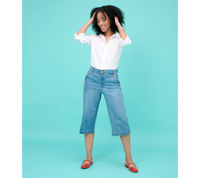 Isaac Mizrahi Live! Regular True Denim Indigo Wide Leg Pedal Pusher — View 11