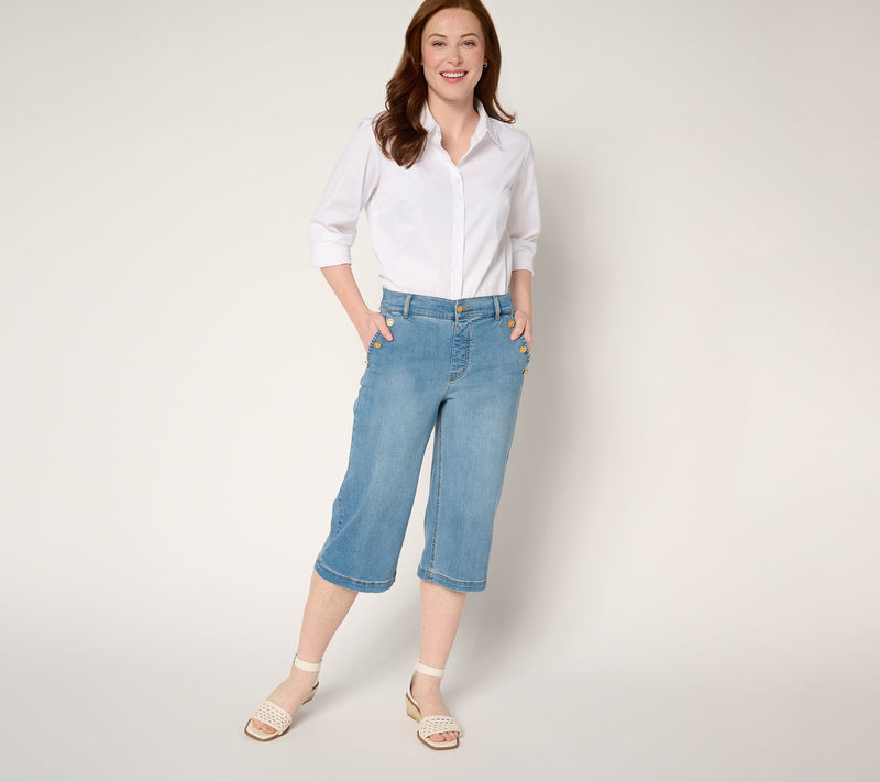 Isaac Mizrahi Live! Regular True Denim Indigo Wide Leg Pedal Pusher — View 9