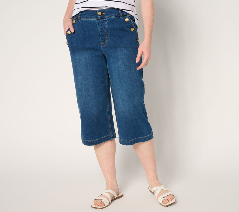 Isaac Mizrahi Live! Petite True Denim Indigo Wide Leg Pedal Pusher — Main view