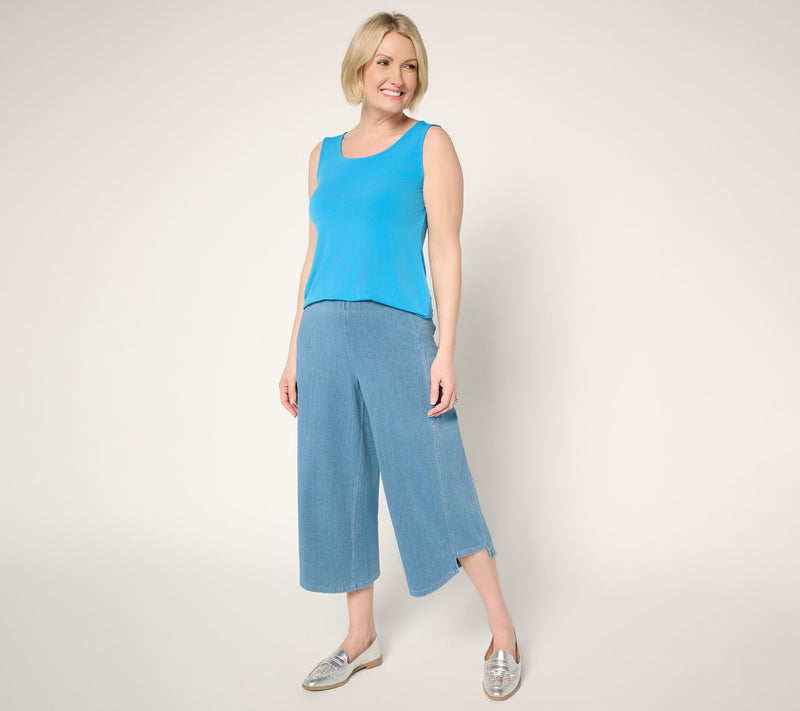 Susan Graver Regular Cool Touch Knit Denim Culotte — View 5