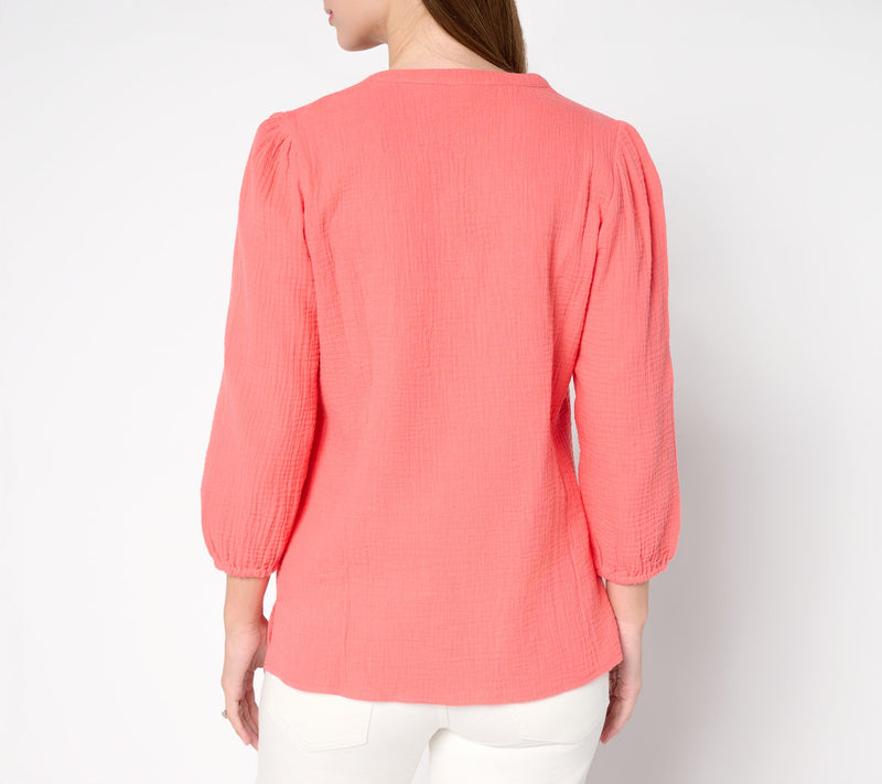 Belle Beach by Kim Gravel 100% Cotton Gauze Ladder Lace Top — View 4