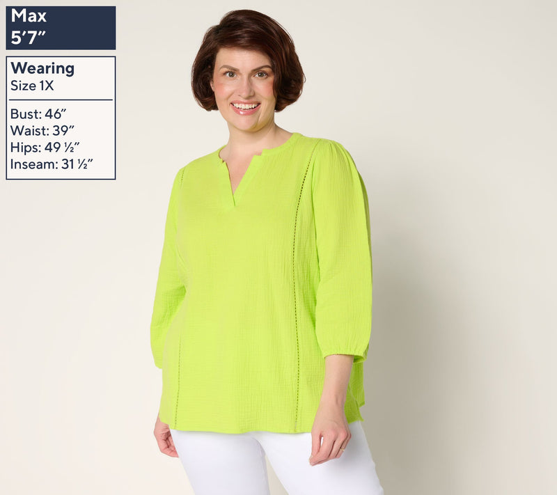 Belle Beach by Kim Gravel 100% Cotton Gauze Ladder Lace Top — View 2