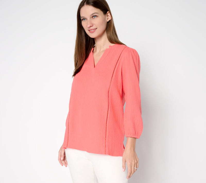Belle Beach by Kim Gravel 100% Cotton Gauze Ladder Lace Top — View 15