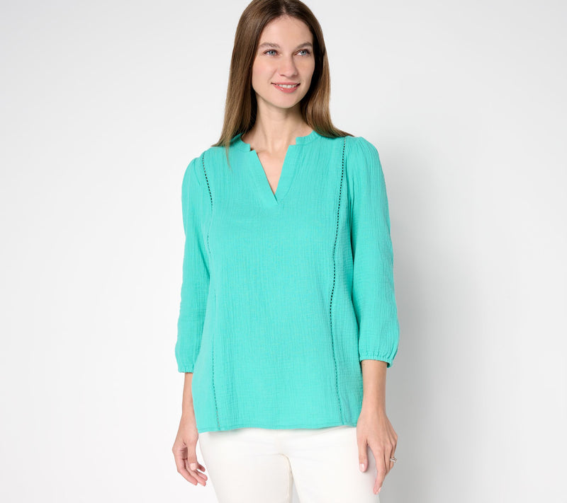 Belle Beach by Kim Gravel 100% Cotton Gauze Ladder Lace Top — View 16