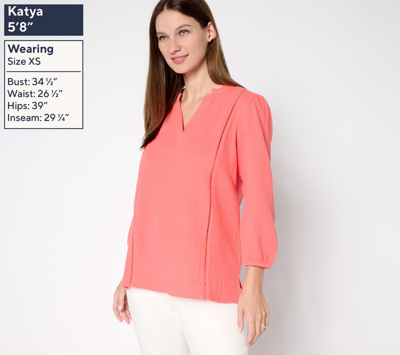 Belle Beach by Kim Gravel 100% Cotton Gauze Ladder Lace Top — View 3