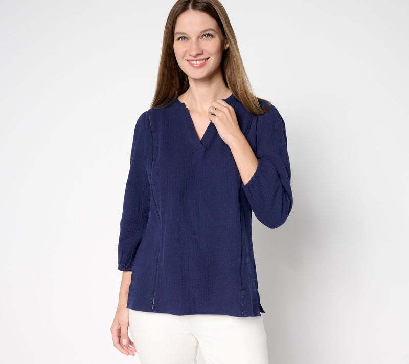 Belle Beach by Kim Gravel 100% Cotton Gauze Ladder Lace Top — View 17