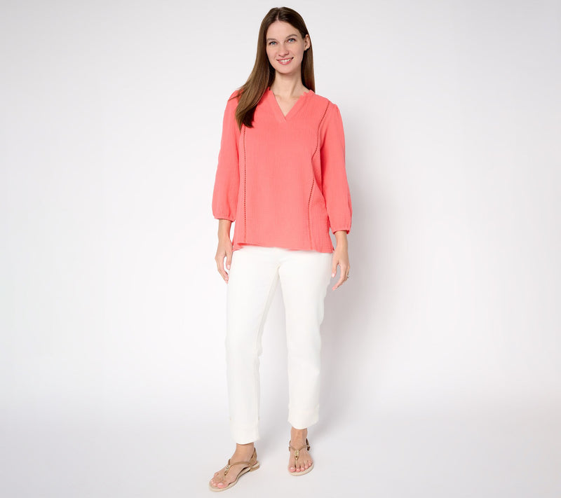 Belle Beach by Kim Gravel 100% Cotton Gauze Ladder Lace Top — View 5