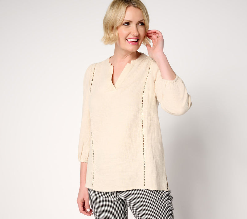 Belle Beach by Kim Gravel 100% Cotton Gauze Ladder Lace Top — View 18