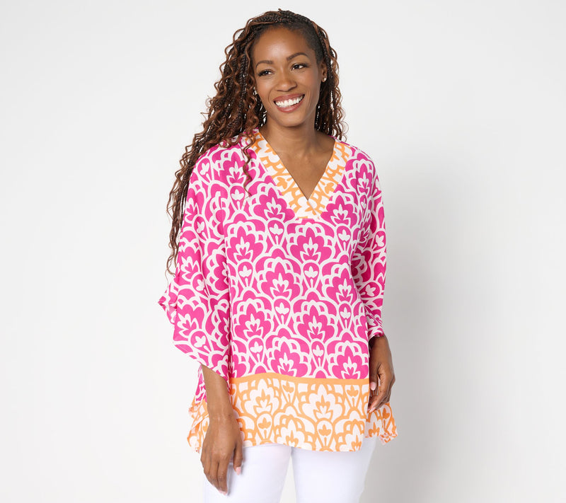 Belle by Kim Gravel Art Deco Border Print Poncho — Main view