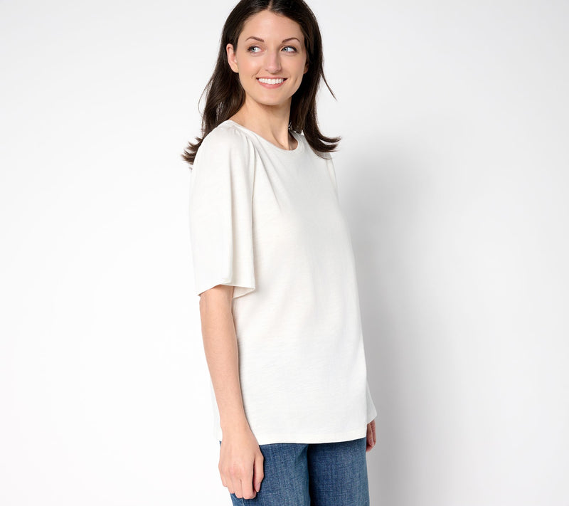 Belle by Kim Gravel Slub Knit Top with Flutter Sleeves — View 14