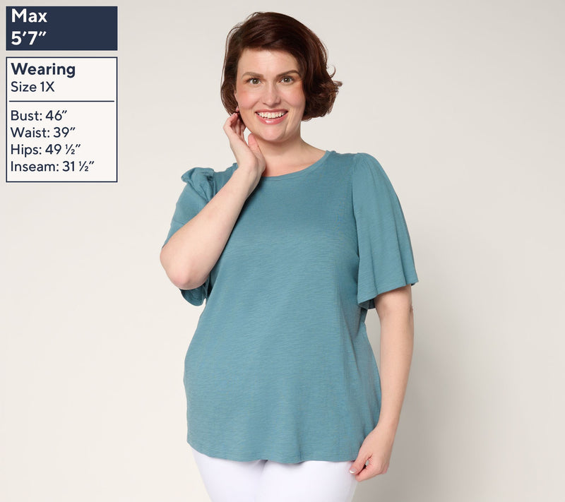 Belle by Kim Gravel Slub Knit Top with Flutter Sleeves — View 4