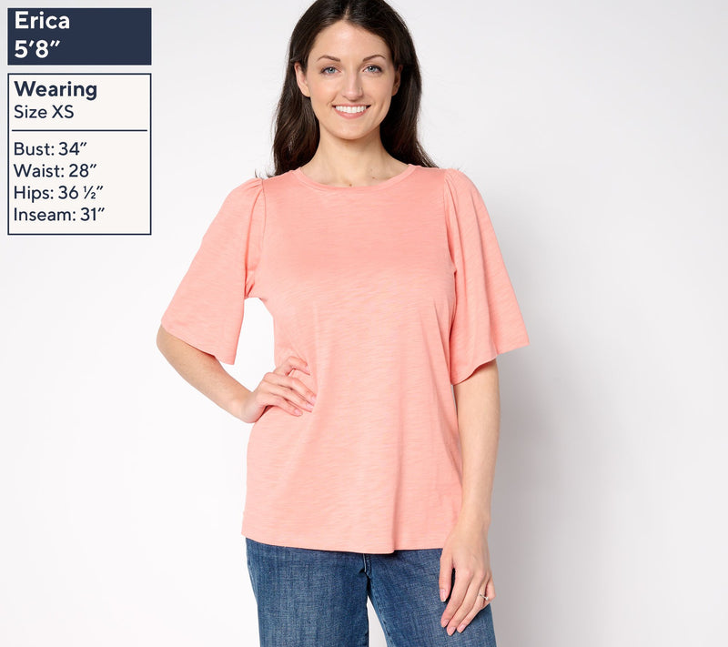Belle by Kim Gravel Slub Knit Top with Flutter Sleeves — View 5