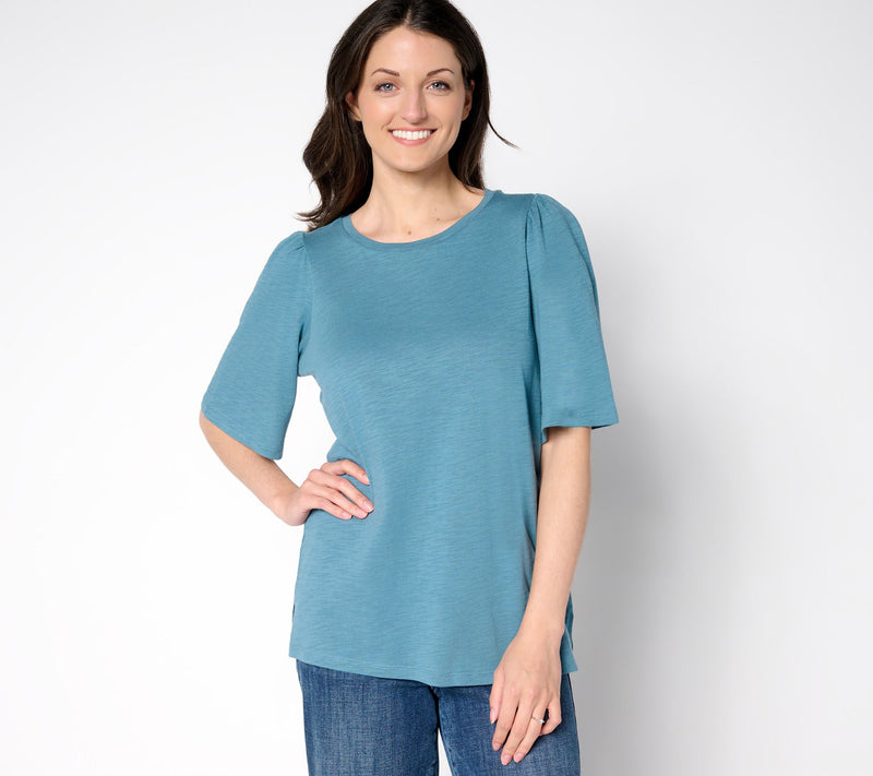 Belle by Kim Gravel Slub Knit Top with Flutter Sleeves — View 2
