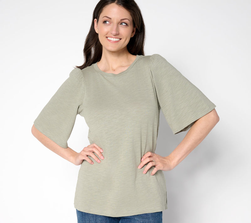 Belle by Kim Gravel Slub Knit Top with Flutter Sleeves — View 17