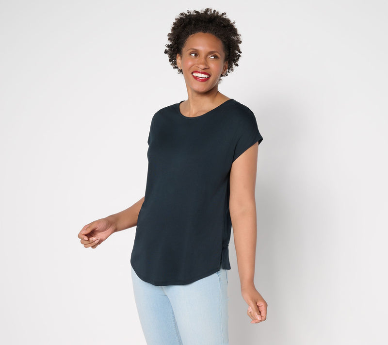 Belle by Kim Gravel Ruched Shoulder Peached Modal Blend Top — View 14