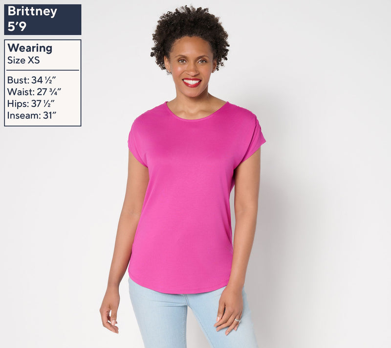 Belle by Kim Gravel Ruched Shoulder Peached Modal Blend Top — View 3