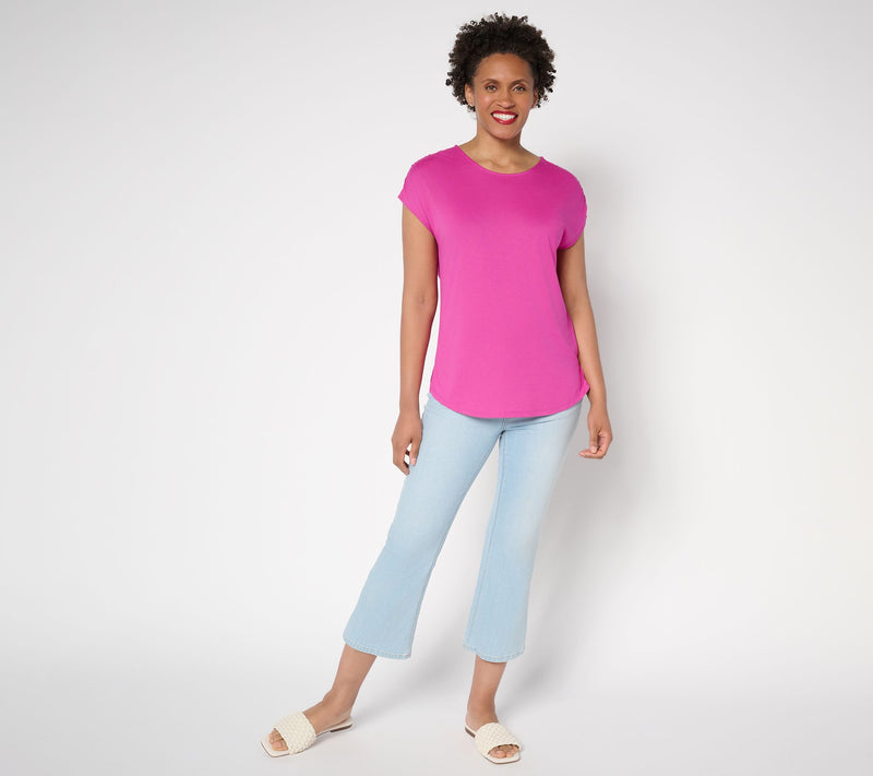 Belle by Kim Gravel Ruched Shoulder Peached Modal Blend Top — View 5