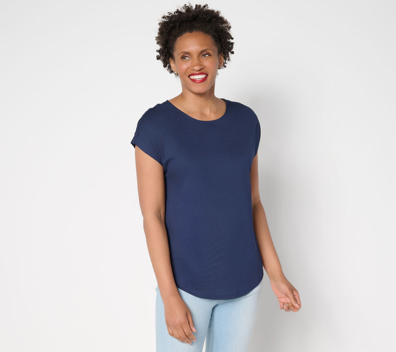 Belle by Kim Gravel Ruched Shoulder Peached Modal Blend Top — View 20
