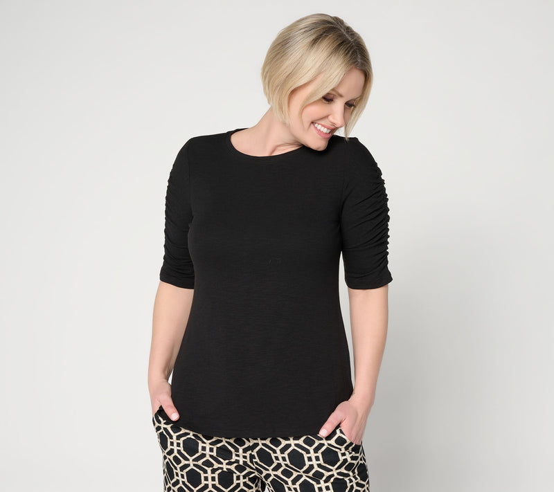 Belle by Kim Gravel Slub Knit Santorini Ruched Slv Top — View 13