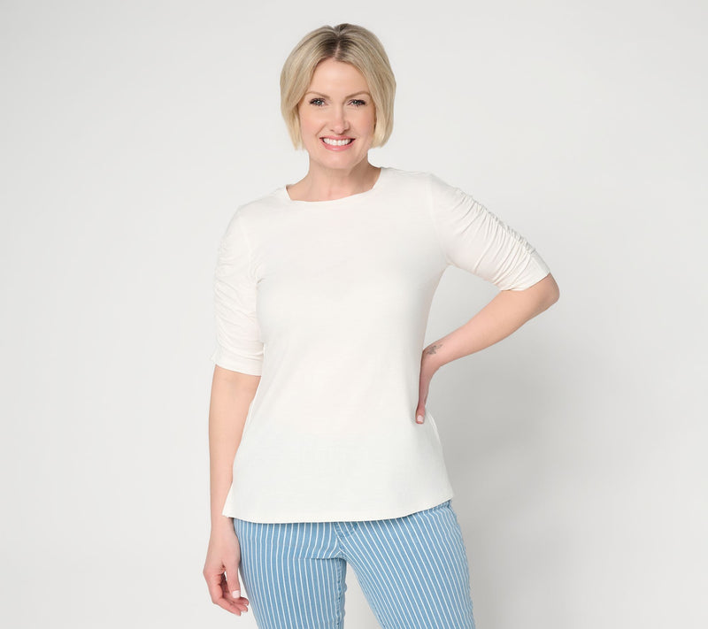 Belle by Kim Gravel Slub Knit Santorini Ruched Slv Top — View 14