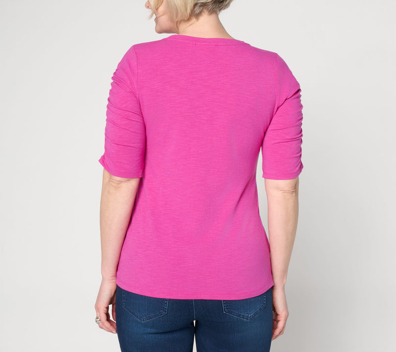 Belle by Kim Gravel Slub Knit Santorini Ruched Slv Top — View 4