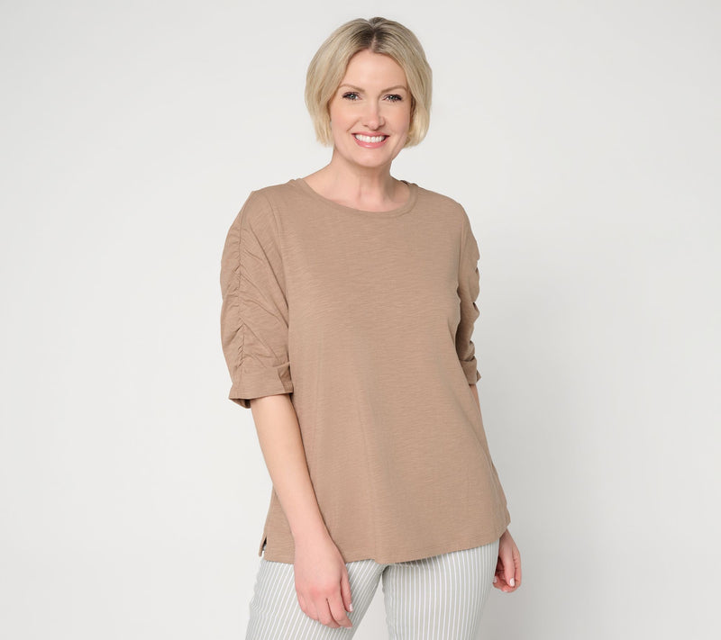Belle by Kim Gravel Slub Knit Santorini Ruched Slv Top — View 16