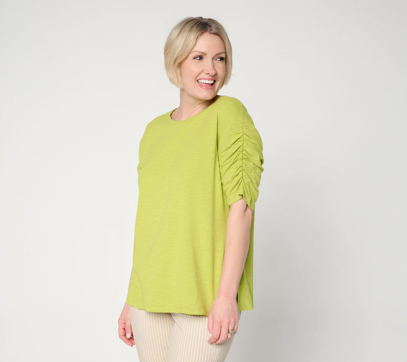 Belle by Kim Gravel Slub Knit Santorini Ruched Slv Top — View 17