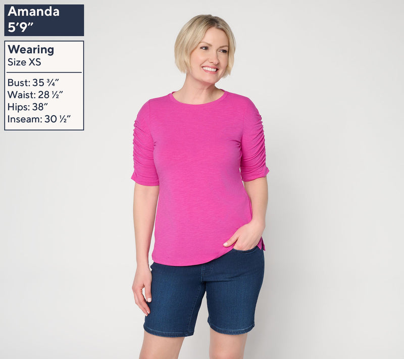 Belle by Kim Gravel Slub Knit Santorini Ruched Slv Top — View 3