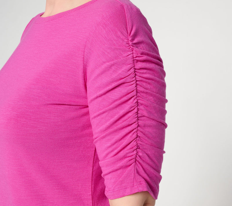 Belle by Kim Gravel Slub Knit Santorini Ruched Slv Top — View 6