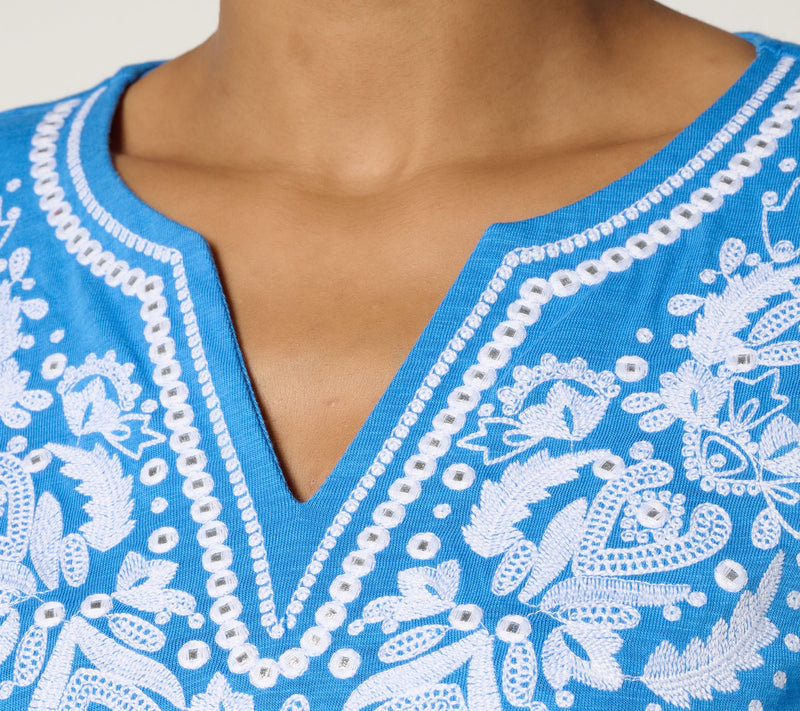 Belle by Kim Gravel Slub Knit Santorini Embroidered Top — View 5