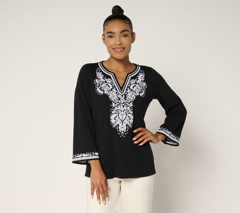 Belle by Kim Gravel Slub Knit Santorini Embroidered Top — View 10
