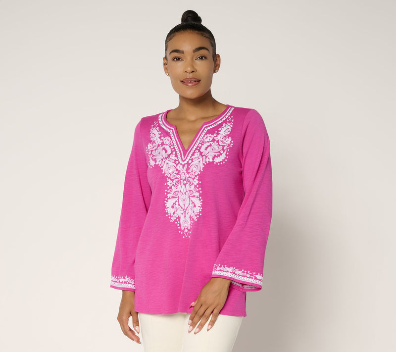 Belle by Kim Gravel Slub Knit Santorini Embroidered Top — View 11