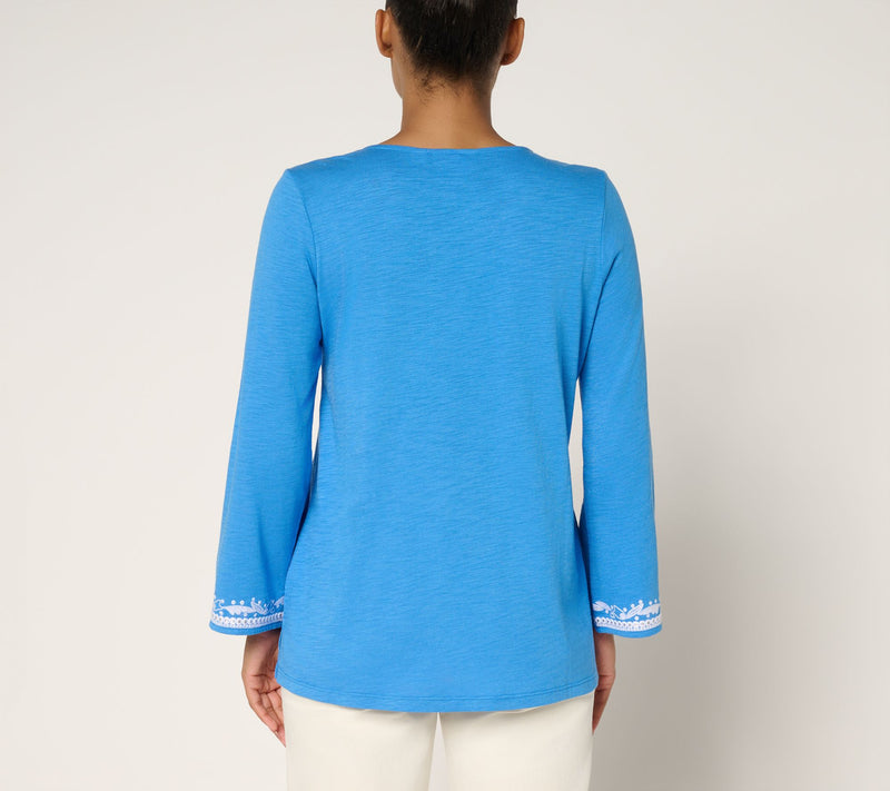Belle by Kim Gravel Slub Knit Santorini Embroidered Top — View 3