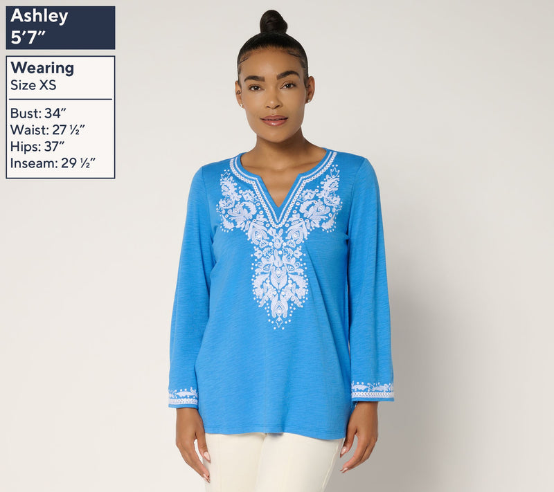 Belle by Kim Gravel Slub Knit Santorini Embroidered Top — View 2