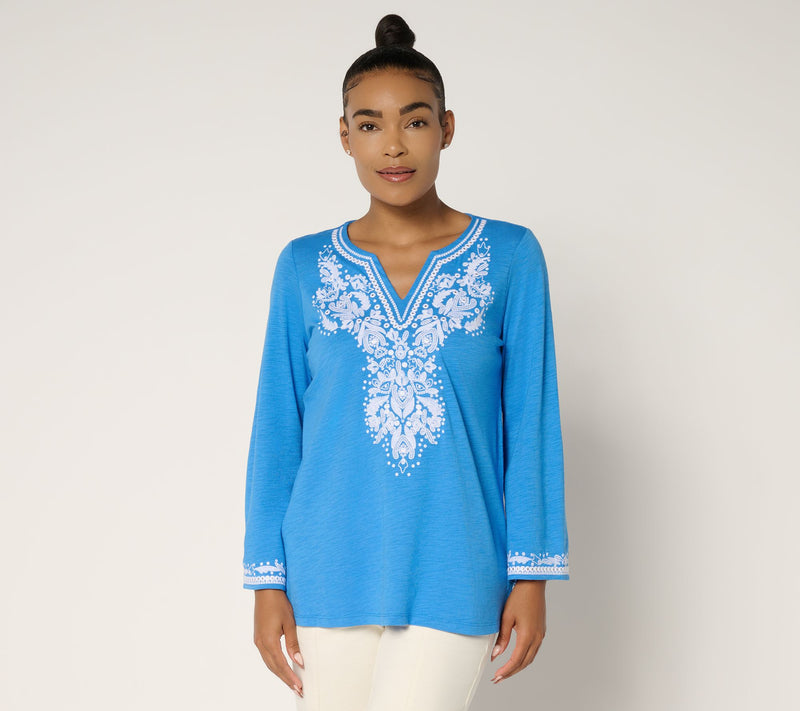 Belle by Kim Gravel Slub Knit Santorini Embroidered Top — Main view