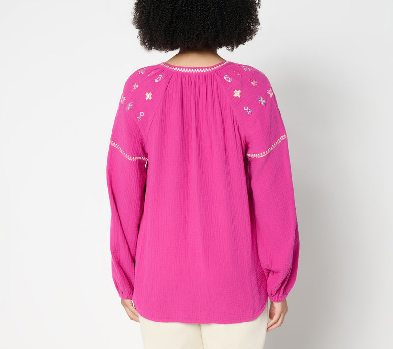 Belle by Kim Gravel Summer Sunset Cotton Gauze Tassel Top — View 4