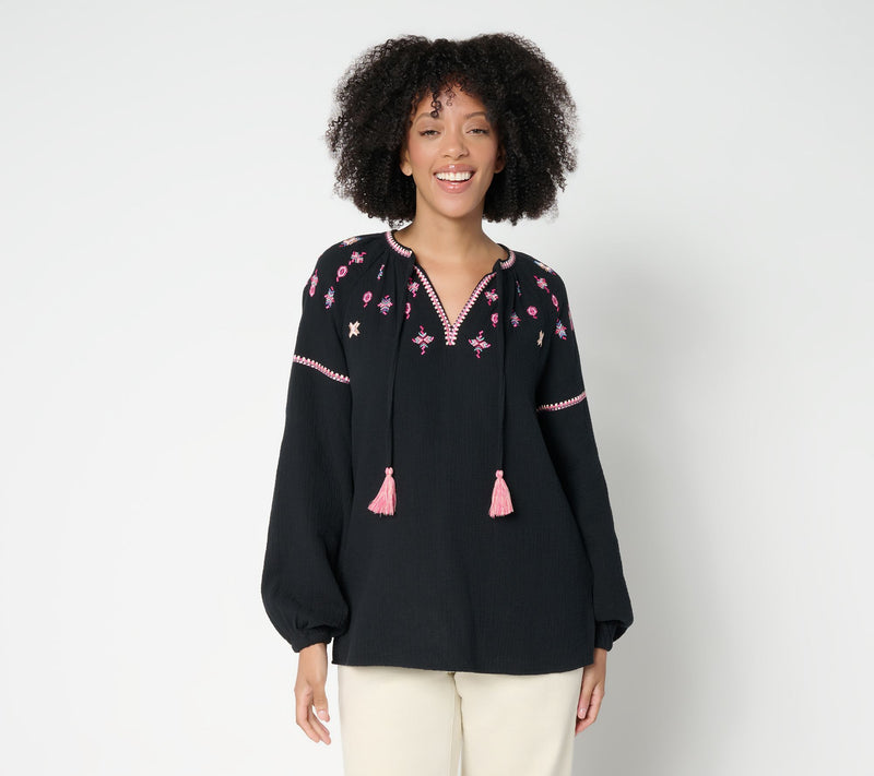 Belle by Kim Gravel Summer Sunset Cotton Gauze Tassel Top — View 13