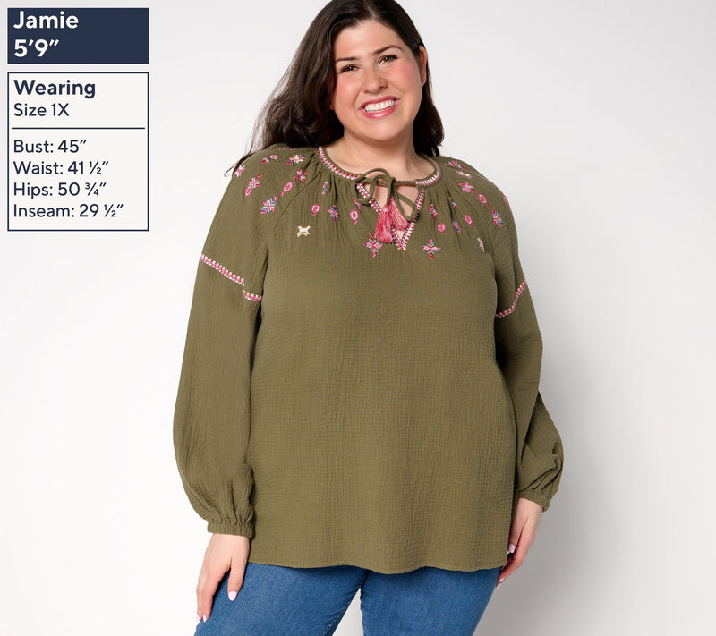 Belle by Kim Gravel Summer Sunset Cotton Gauze Tassel Top — View 2
