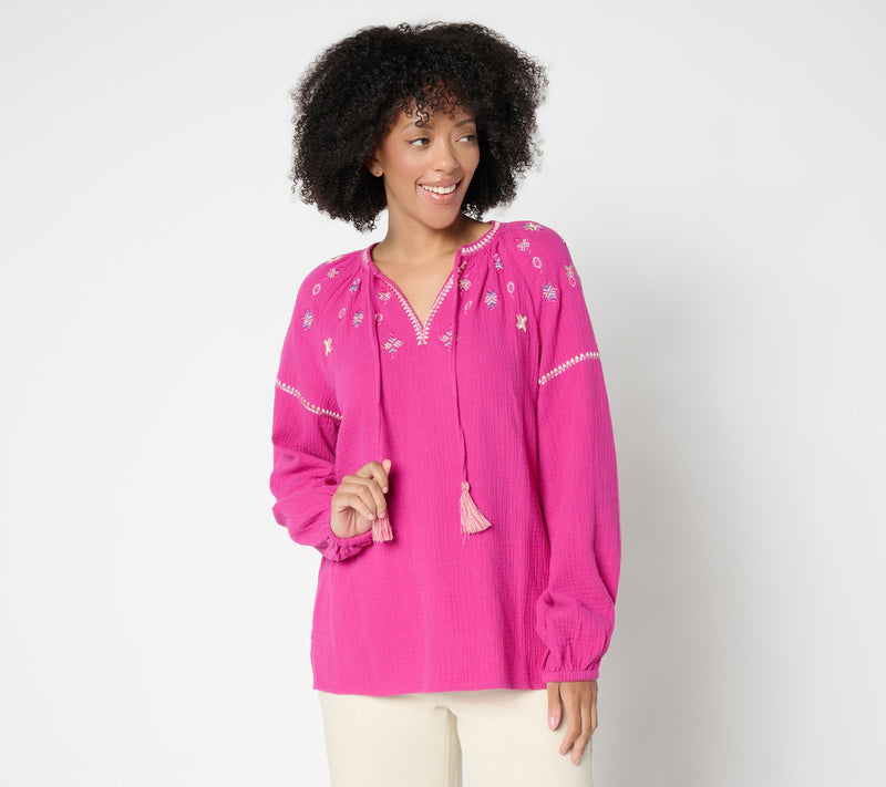 Belle by Kim Gravel Summer Sunset Cotton Gauze Tassel Top — View 14