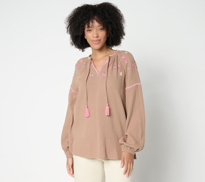 Belle by Kim Gravel Summer Sunset Cotton Gauze Tassel Top — View 15