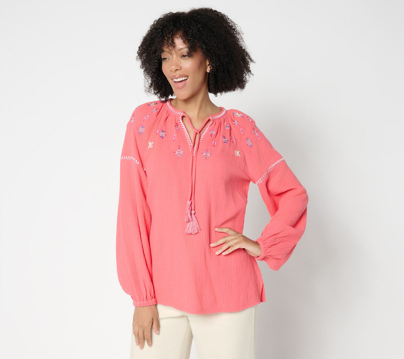 Belle by Kim Gravel Summer Sunset Cotton Gauze Tassel Top — View 17