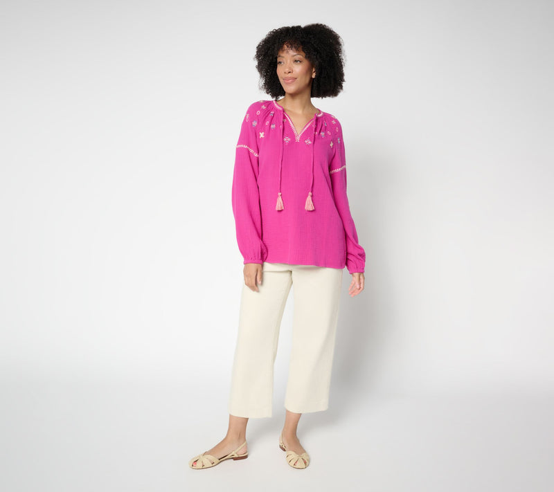 Belle by Kim Gravel Summer Sunset Cotton Gauze Tassel Top — View 5