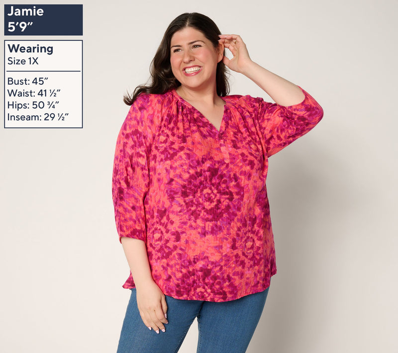Belle by Kim Gravel Summer Sunset Cotton Gauze Tie Dye Henley — View 2