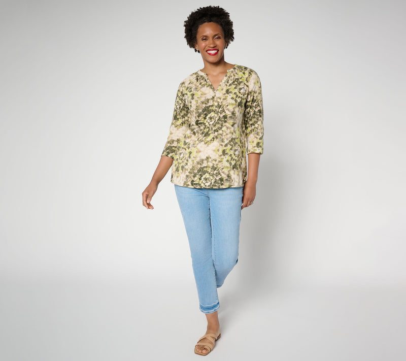 Belle by Kim Gravel Summer Sunset Cotton Gauze Tie Dye Henley — View 5