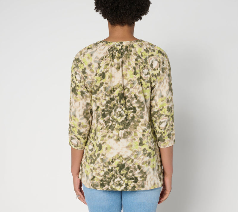 Belle by Kim Gravel Summer Sunset Cotton Gauze Tie Dye Henley — View 4