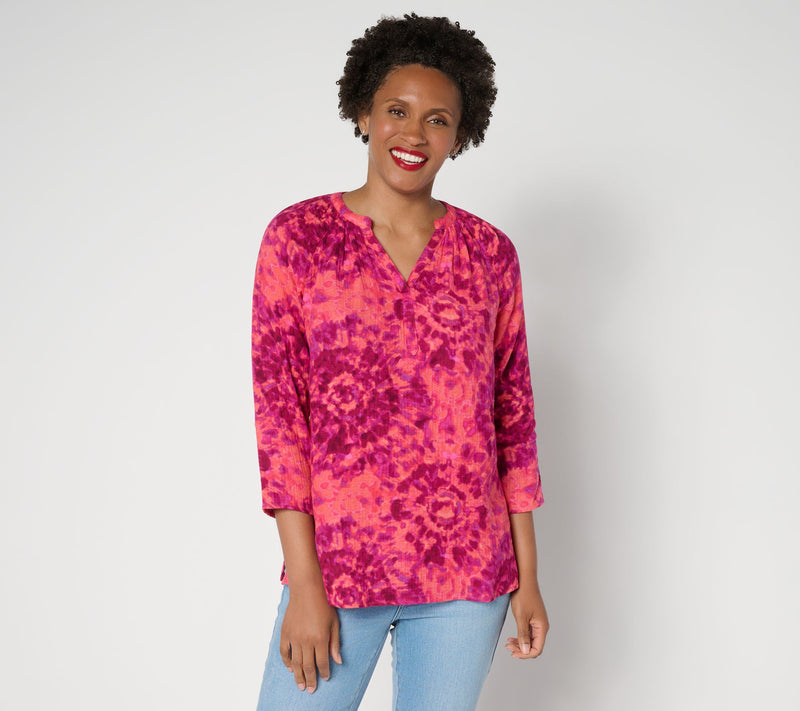Belle by Kim Gravel Summer Sunset Cotton Gauze Tie Dye Henley — View 11