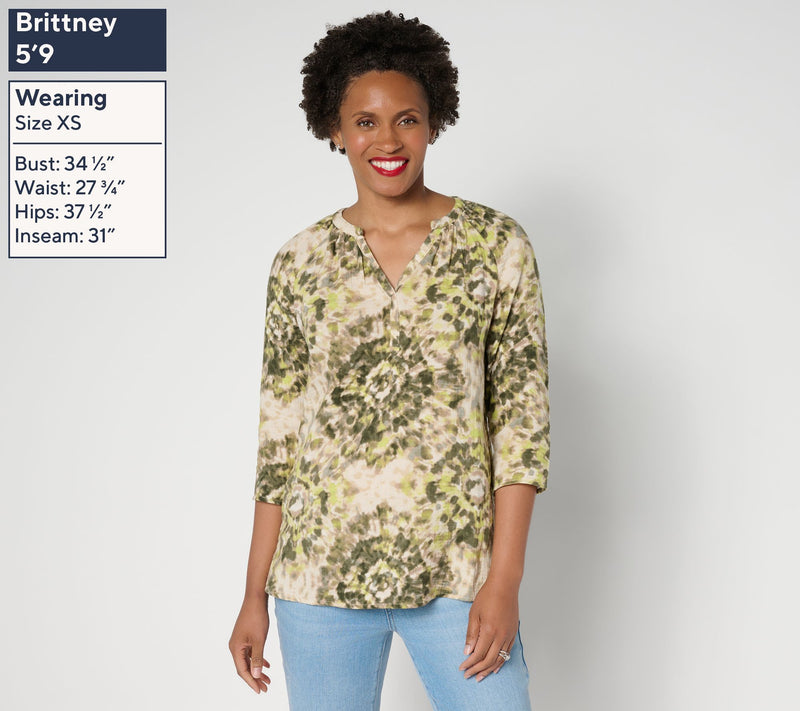 Belle by Kim Gravel Summer Sunset Cotton Gauze Tie Dye Henley — View 3