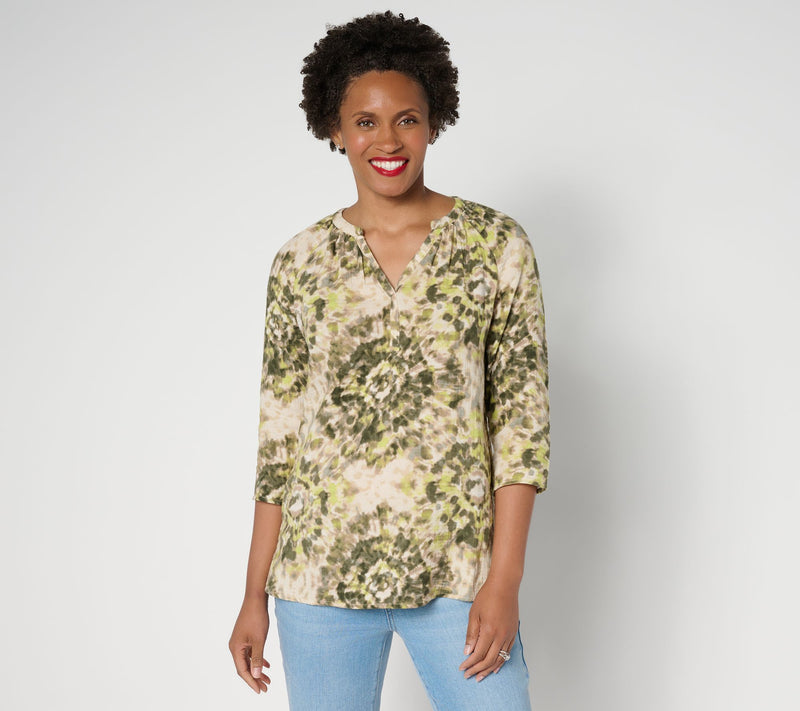 Belle by Kim Gravel Summer Sunset Cotton Gauze Tie Dye Henley — Main view