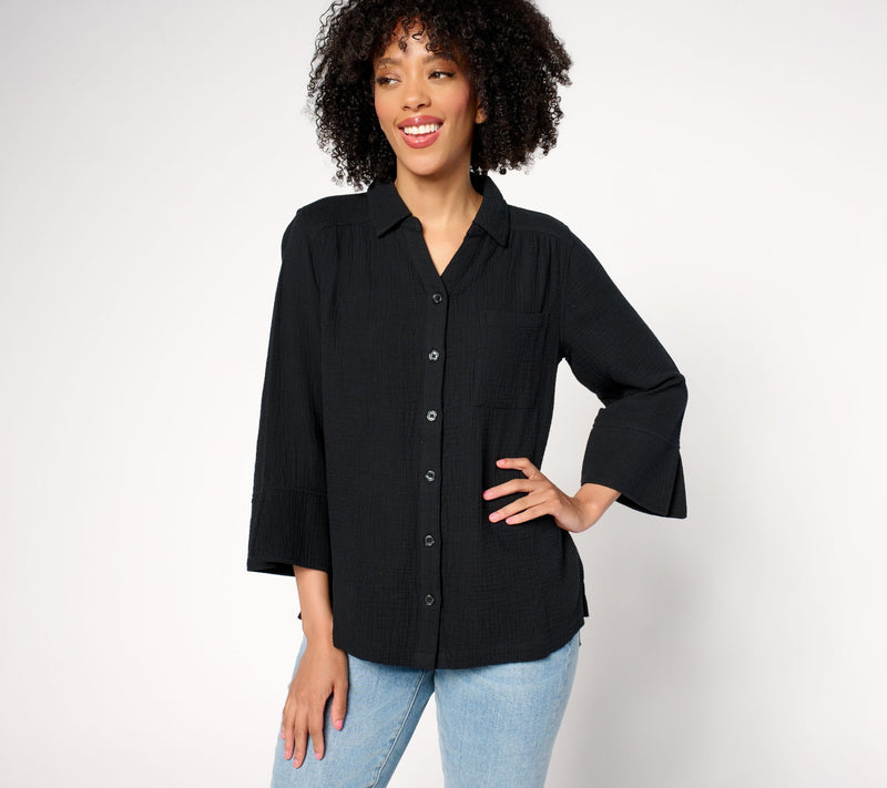 Belle by Kim Gravel Summer Sunset Cotton Gauze Button Up Shirt — View 13